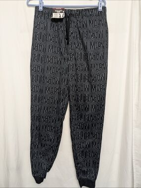 Marvel Men's Sleep Jogger Lounge Pants Small Black Gray Logo Print